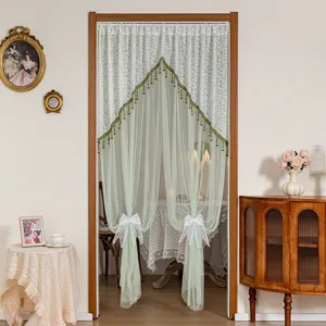 European vintage lace door curtain mosquito net bedroom partition sheer curtain elegant green