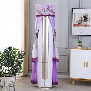 Detailed view of vertical floor standing air conditioner cover in purple lace embroidery