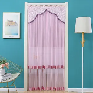 Pink mesh door curtain double layer mosquito net room divider decorative curtain home use.