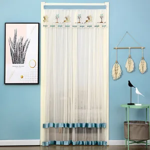 Double layer anti-mosquito door curtain with embroidered deer mesh lace fabric for home room decor