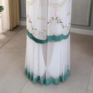Vertical cylindrical air conditioner cover with white mesh and floral embroidery details.