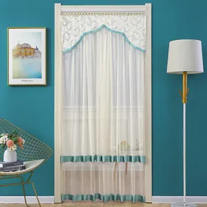 Lace Double Layer Mesh Door Curtain Modern Minimalist Anti-Mosquito Room Divider Curtain With Beaded Tassel Trim