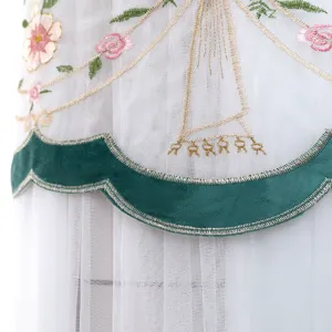 Delicate gold embroidery mesh detail on vertical air conditioner dust cover, elegant decor.