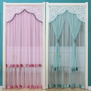 Double layer lace door curtain mesh anti mosquito privacy decorative partition bedroom home