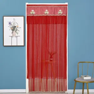 Cortina de puerta de malla de doble capa roja mosquitera dormitorio divisor decoración