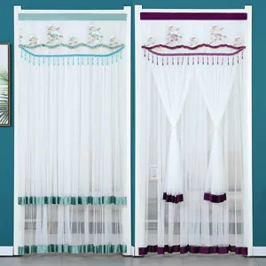 Lace Embroidery Anti-Mosquito Door Curtain Modern Minimalist Floral Pattern Hanging Curtain For Living Room Bedroom
