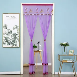 Double layer double open door curtain anti-mosquito lace fabric with embroidery design for home.