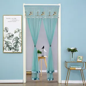 Double layer mesh door curtain with deer embroidery, elegant home decor mosquito net.