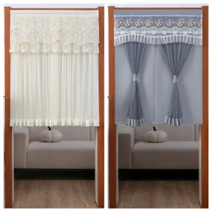 Polyester Lace Door Curtain Floral Short Curtain For Bedroom Kitchen Window Shading Decorative Privacy Curtain