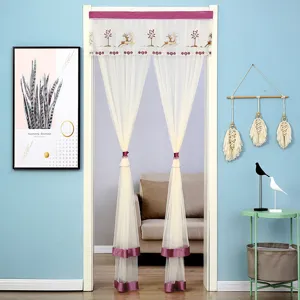 Double layer door curtain lace gauze embroidery deer pattern stylish home room decor detail
