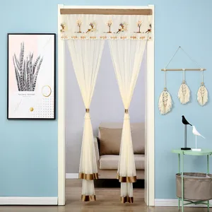 Mesh embroidered door curtain with deer pattern, elegant home decor for bedroom privacy.