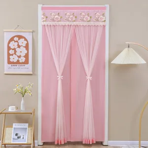 Pink lace door curtain floral embroidered mesh room divider home privacy decor panel 1pc