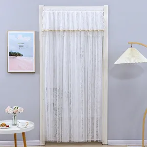 French lace door curtain white sheer panel for bedroom kitchen home room decor detail view.