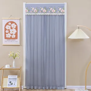 Punch-free door curtain blue mesh gauze floral lace bedroom partition privacy hanging