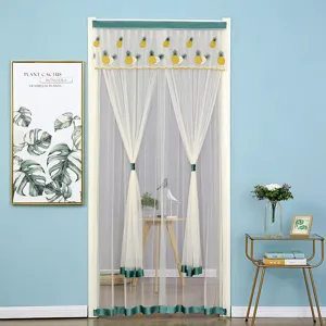 Double layer anti mosquito door curtain with cute pineapple embroidery and elegant lace trim home