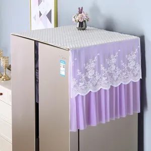 White and purple lace refrigerator dust cover for double door fridge stylish home decor top cloth