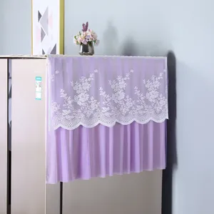 Purple lace refrigerator dust cover double door appliance cover cloth with floral lace fringe.