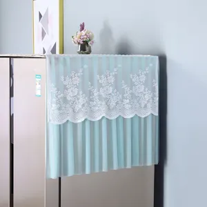 White lace refrigerator dust cover, elegant appliance cover cloth for daily home decor.