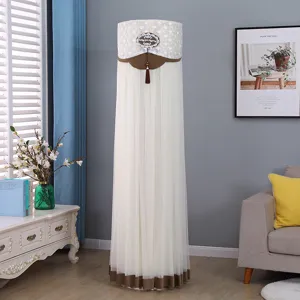 Vertical dust cover detail scene showing elegant beige lace tulle design for home decor use.