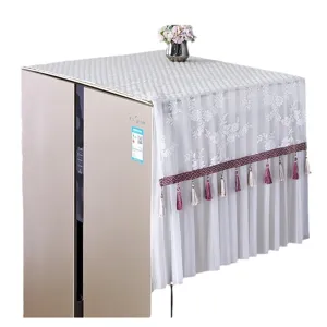 White lace refrigerator dust cover with tassels top cover protector for double door fridge