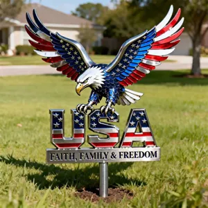 American Eagle Metallschild USA Patriotisch Gartenstecker Glaube Familie Freiheit Außenhof Dekorative Plakette Geschenk
