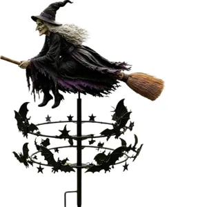 Éolienne de jardin sorcière d'Halloween avec chauves-souris et étoiles