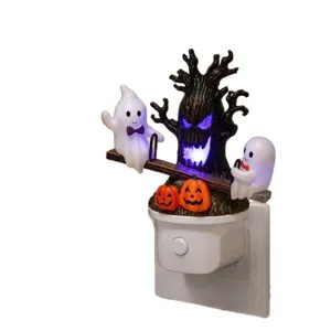 Creative Halloween resin night light featuring spooky tree and ghosts on a seesaw wall plug-in