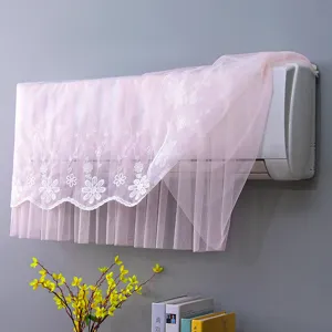 Copertura antipolvere in pizzo rosa per condizionatore, protezione murale con ricamo floreale.