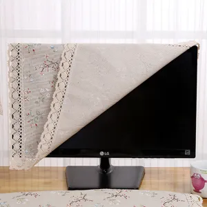 Leinen Computer Staubschutzhülle mit Blumenmuster und Spitze für 22 Zoll Desktop Monitore Büro.