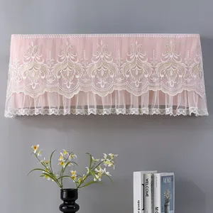 Pink lace air conditioner cover detail, elegant embroidered dustproof hanging AC protector.