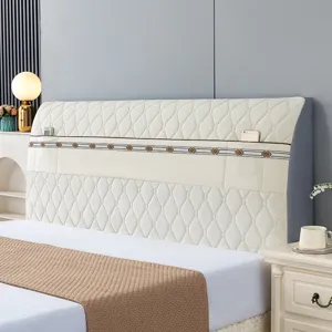 Detailed view of the thickened quilted headboard cover, soft protective bedroom dust cover.