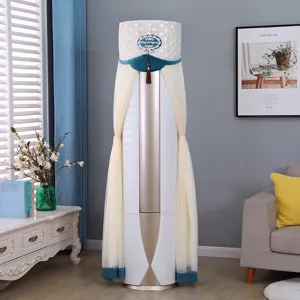 Standing cylindrical air conditioner dust cover with lace and tulle curtain design for home decor.