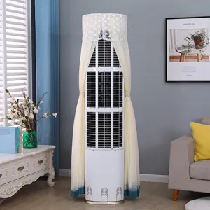 Elegant lace vertical cylindrical air conditioner dust cover, stylish living room decor.