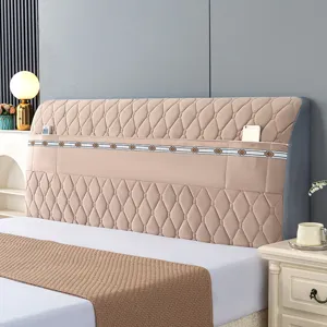 Thickened quilted headboard cover with storage pockets, dustproof and soft anti-collision.