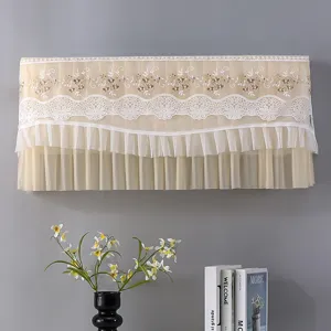 Detailed view of elegant lace air conditioner dust cover with delicate embroidery and ruffles.
