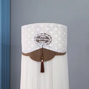 Detailed view of standing vertical air conditioner cover lace mesh embroidery tassel decor