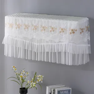 Lace embroidered wall-mounted air conditioner dust cover detail showing fine floral pattern.
