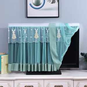 Copertura antipolvere per TV in pizzo con ricamo di coniglio per TV LCD da 75 pollici desktop.