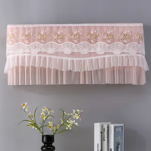 Pink lace split air conditioner dust cover, elegant floral embroidery, 1.5P home room decor