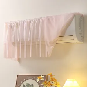 Housse anti-poussière de climatiseur en dentelle rose, protection murale décorative pour climatiseur.