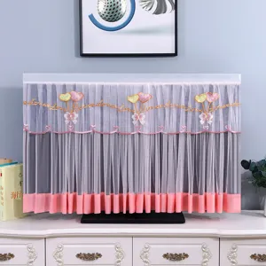 Copertura antipolvere per TV in pizzo con ricamo a cuore, decorazione elegante.