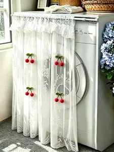 Cortina de encaje blanco para lavadora antipolvo con decoración de cereza bonita.