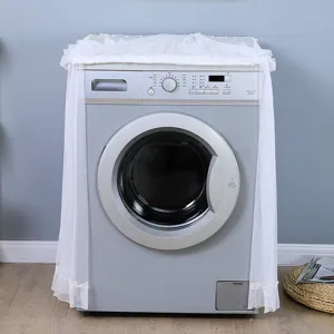 Weisse Staubhülle für Waschmaschine aus Netzstoff, dekorative Abdeckung für Frontlader.