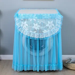 Blaue spitze waschmaschine staubschutzhülle mit blumen stickerei für automatische geräte