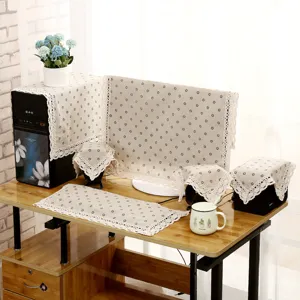Leinen Computer Staubschutzhülle Set mit Blumenmuster und Spitzensaum für Büro Zuhause.
