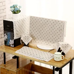 Leinen Computer Staubschutzhülle Set mit Spitzenrand für Desktop Monitor und Tastatur.