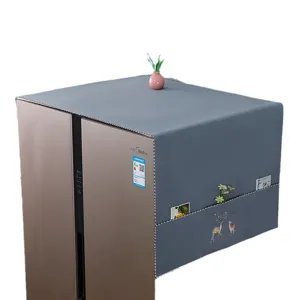 Graue Kühlschrank Abdeckung Staubschutz mit Seitentaschen und niedlichem Hirschmuster.