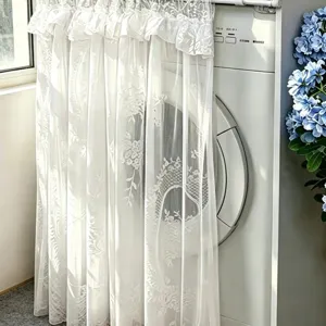 Cubierta Antipolvo Blanca de Encaje para Lavadora Protector Solar de Balcón con Patrón Floral y Ribete de Encaje Delicado