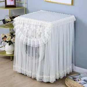 Elegante weiße Spitzen-Waschmaschinen-Staubschutzhülle, dekoratives besticktes Tuch.