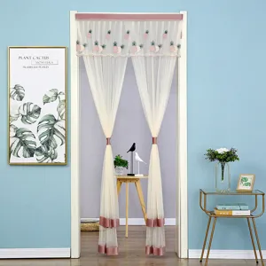 Double layer sheer door curtain lace mesh anti-mosquito bedroom decoration pineapples embroidery